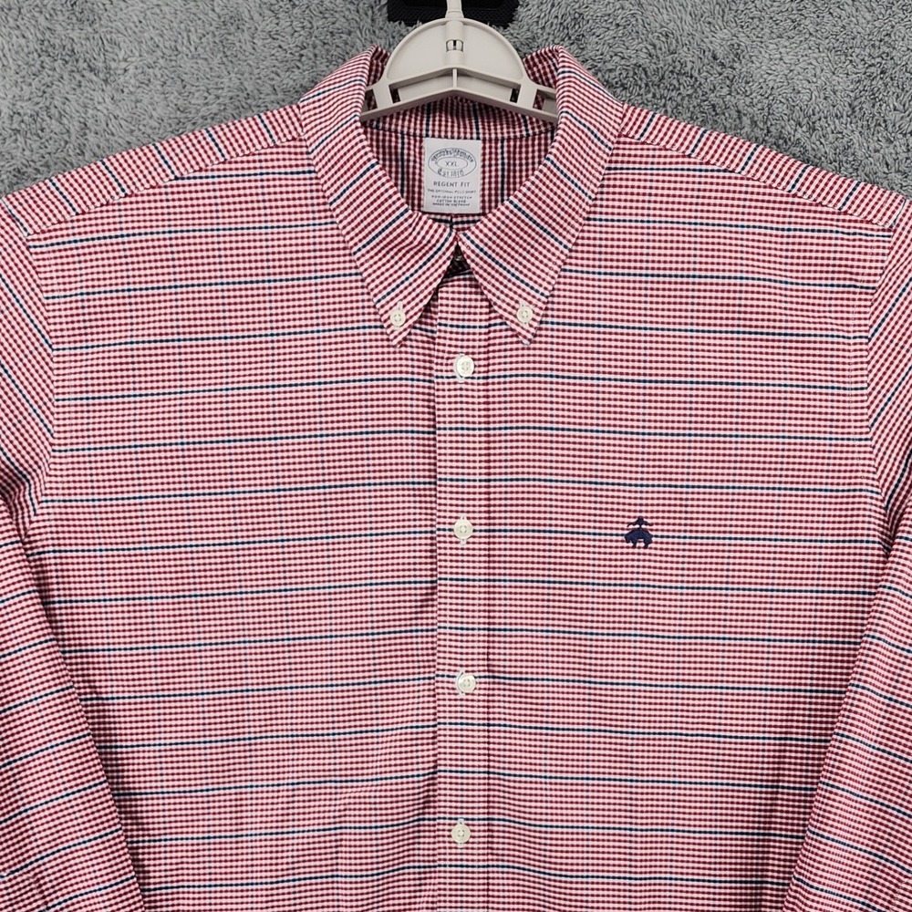 Brooks Brothers Shirt Mens XXL Red Check Regent Non-Iron Stretch Golden Fleece